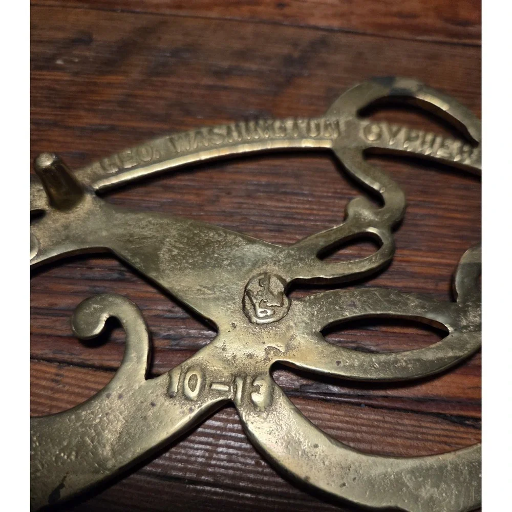 Vintage 1976 Virginia Metalcraft Brass Trivet - Geo. Washington Cypher